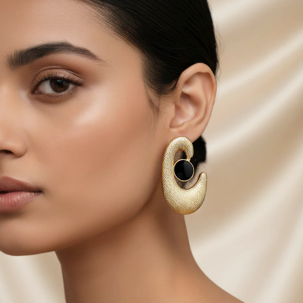 KAYA Obsidian Curve Statement Earrings