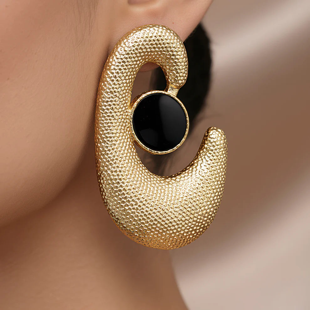 KAYA Obsidian Curve Statement Earrings