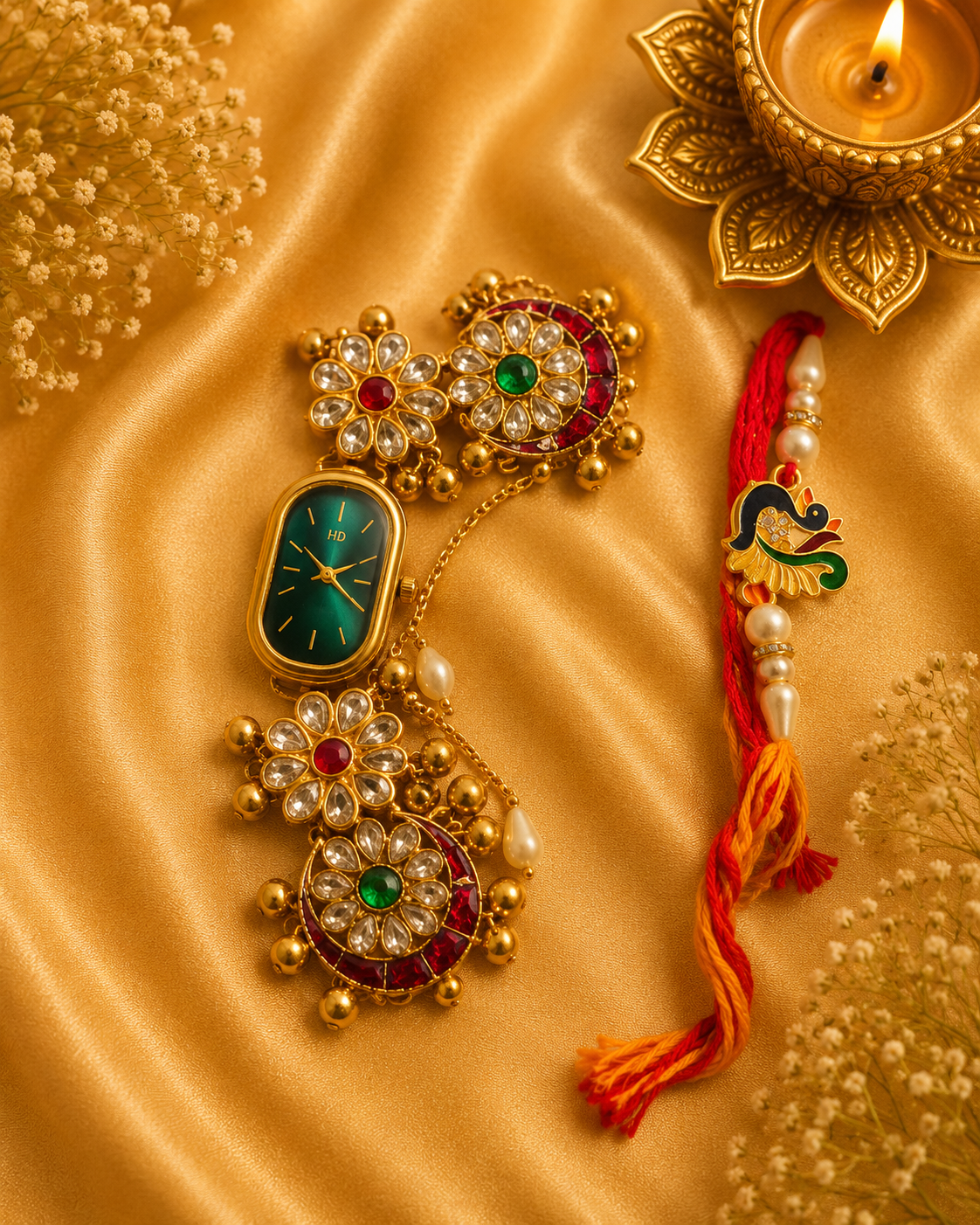 Royal Emerald Watch & Rakhi