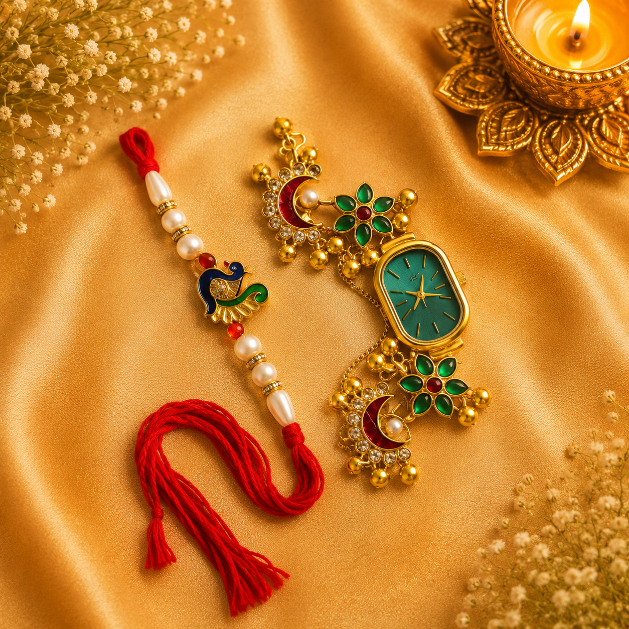 Royal Emerald Watch & Rakhi