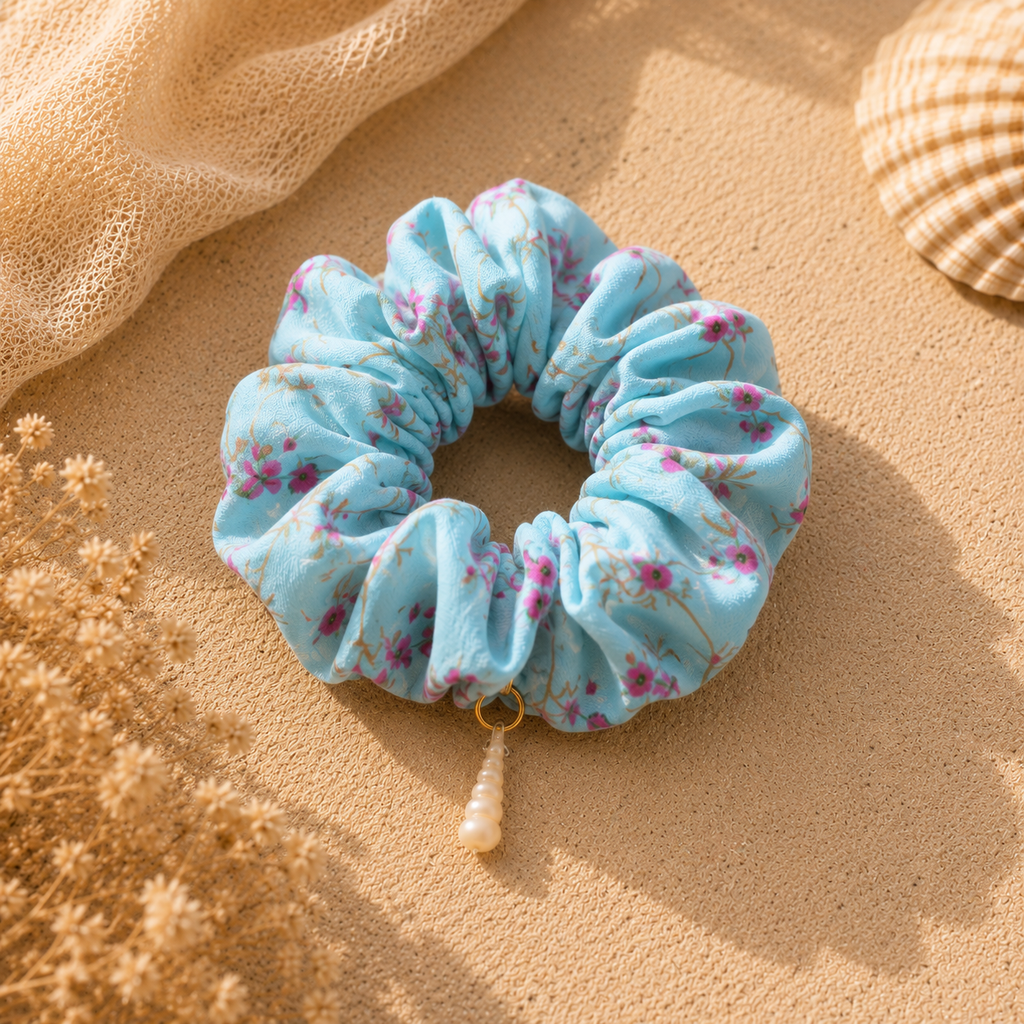 Pearl Meadow Charm Necklace & Scrunchie Set