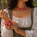 Rosé Leaf Charm Necklace & Scrunchie Set