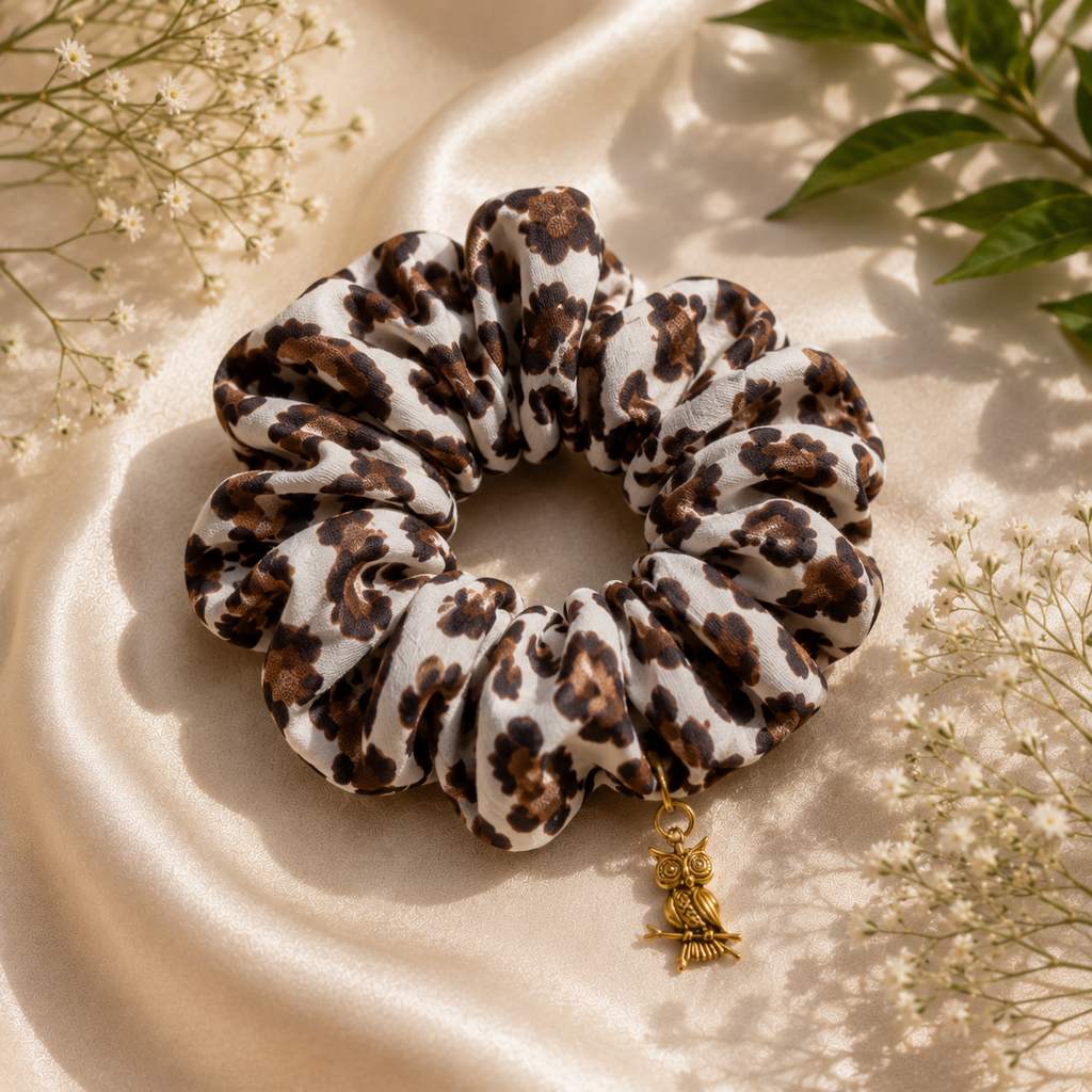 Savana Owl Charm Necklace & Scrunchie Set