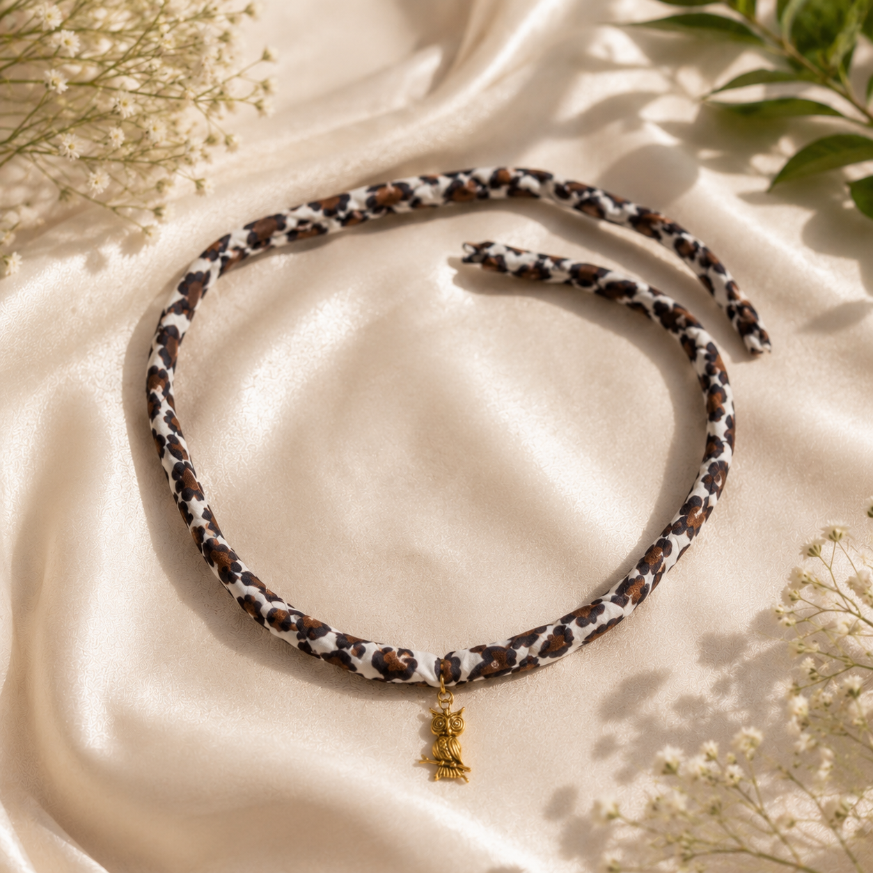 Savana Owl Charm Necklace & Scrunchie Set