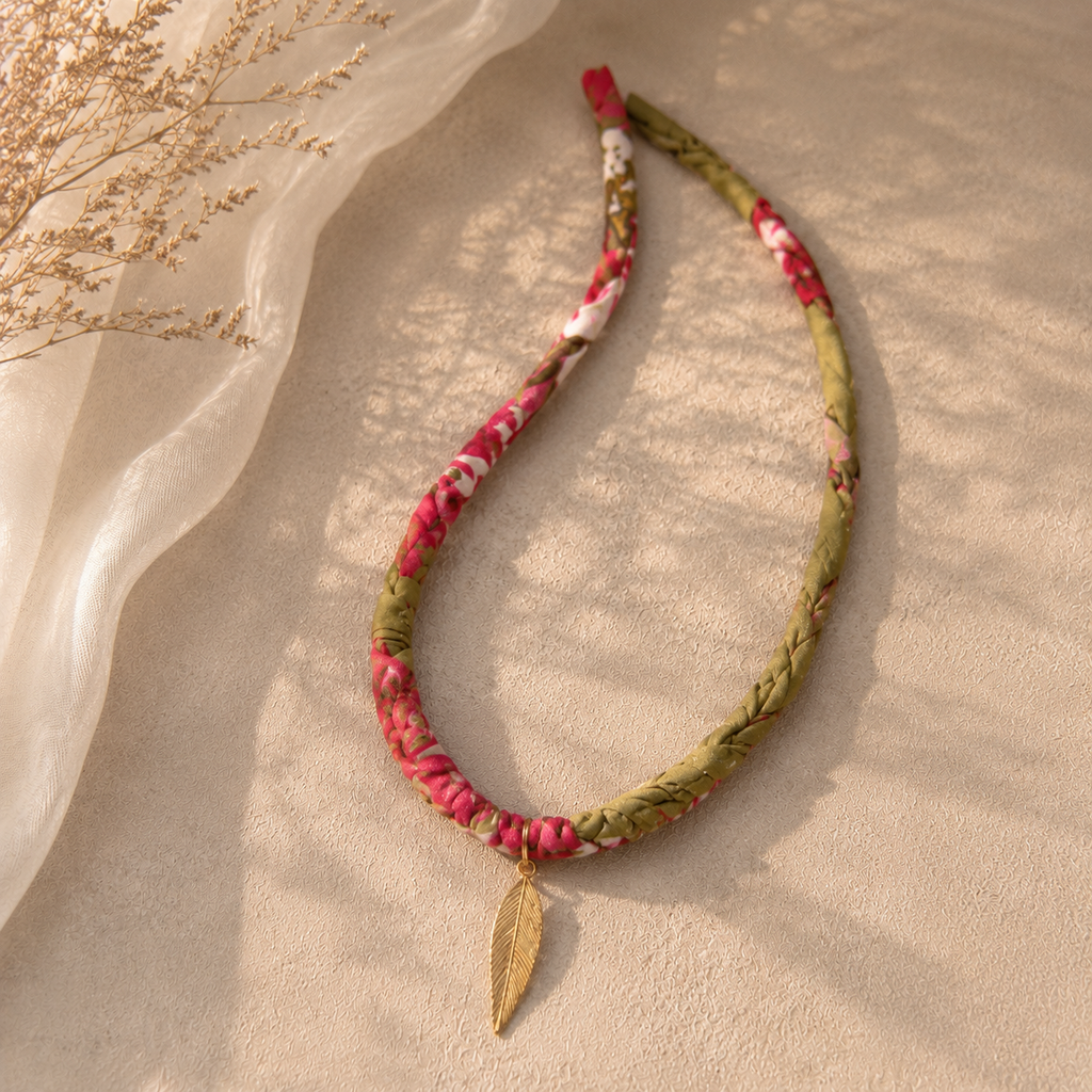 Olive Bloom Charm Necklace & Scrunchie Set