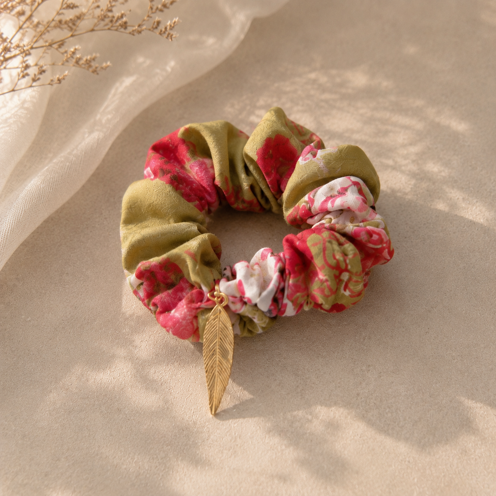 Olive Bloom Charm Necklace & Scrunchie Set