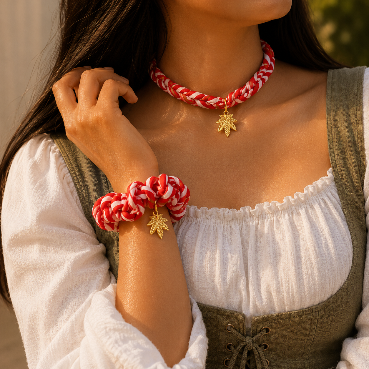 Maple Glow Charm Necklace & Scrunchie Set