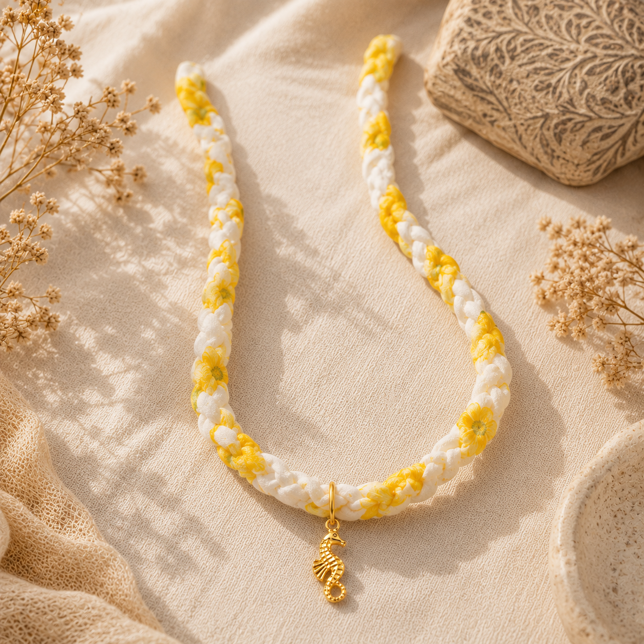 Seahorse Bloom Charm Necklace & Scrunchie Set