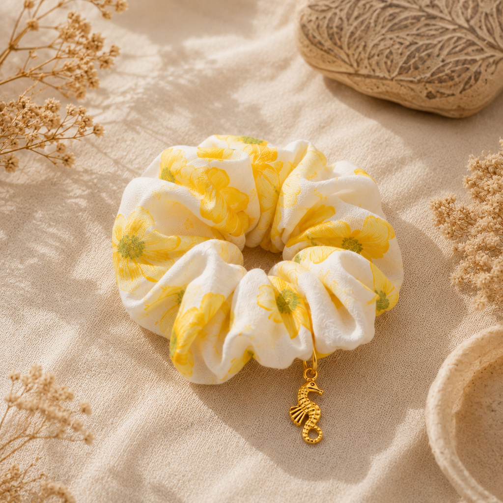 Seahorse Bloom Charm Necklace & Scrunchie Set