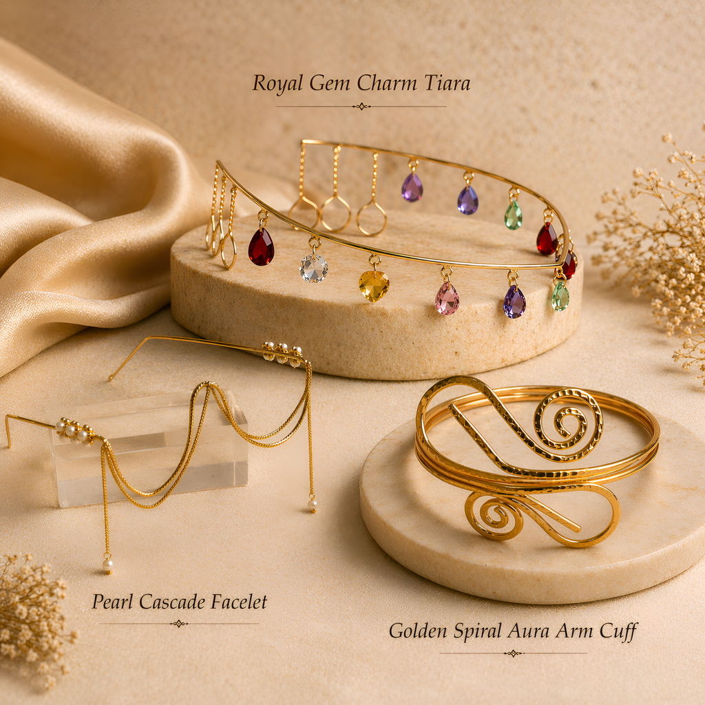 KAAYA Royal Pearl Tiara, Facelet & Arm Cuff Set